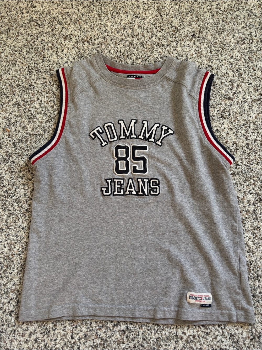 Tommy Hilfiger Grey Sleeveless Tank with Red & Navy Trim